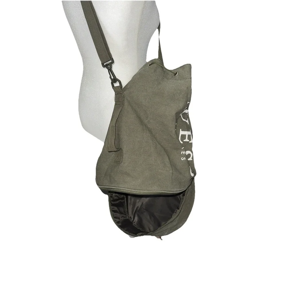 Vintage Guess Army Green Canvas Travel/Weekend Shoulder Duffel Bag (L)